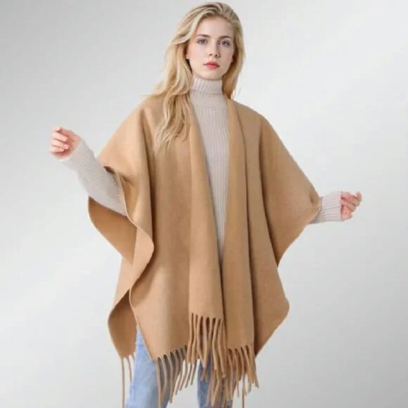 Oversized Poncho Shawl Wrap, 55.5" Length, Acrylic Polyester Blend, Open Front - Picture 3 of 8